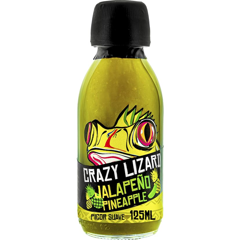CRAZY LIZARD Salsa Picante suave de Jalapeño verde con Piña y Lima 125mL – Salsa Gourmet Dulce y Picante 100% Natural, Picor Suave – Vegana, Sin Gluten, estilo Mexicana – Ideal para Tacos