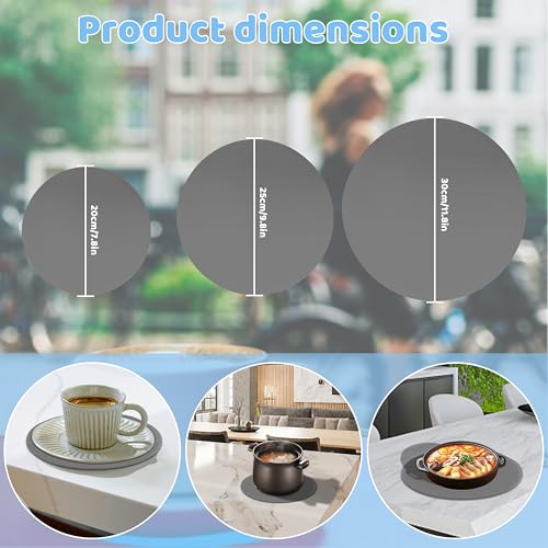 8 10 12 Inch Microwave mat, Trivet, Multi-Purpose Hot Pad,Pot Holder,Baking,Drying, Silicone mats for Microwave,Dishwasher Safe - Splatter Guard, Set of 3,Grey,Blue by Biytyc - Image 2