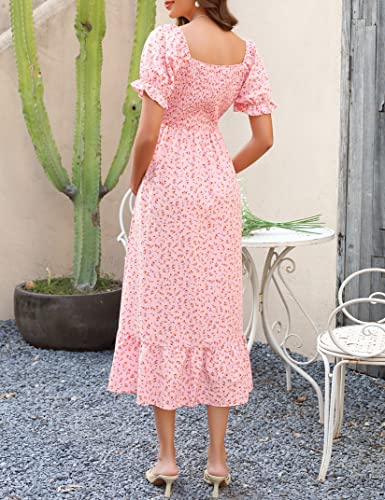 Kojooin Women's Maternity Sweetheart Neckline Short Puff Sleeve Summer Dress Smocked Casual Maxi Dress Baby Shower Photoshoot Pink Floral M #TOP7