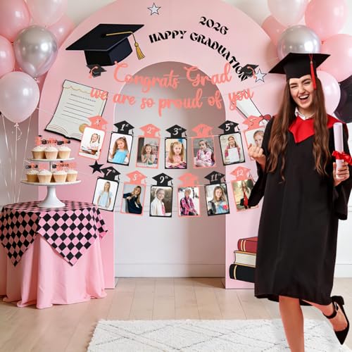 Image of Glitter Graduation Photo Banner for 2026 Graduation Party Decorations Congrats Grad We are So Proud of You Banner Kindergarten to 12th Grade Picture Banner for 2026 High School Grad Congratulation Party Backdrop Decorations Photo Props