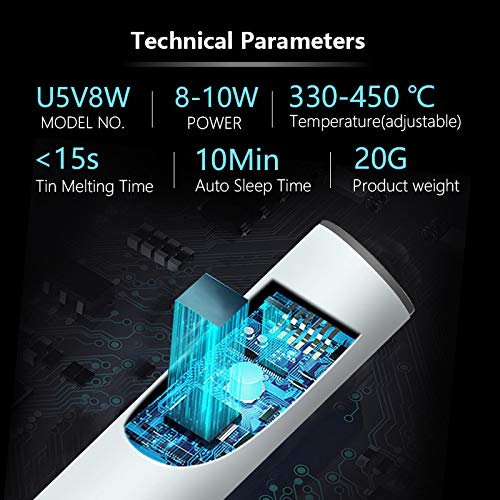 Handskit 5V 8W Battery Powered Soldering Iron USB Charging Adjustable Temperature comes with accessories including Soldering Stand Solder Wire
