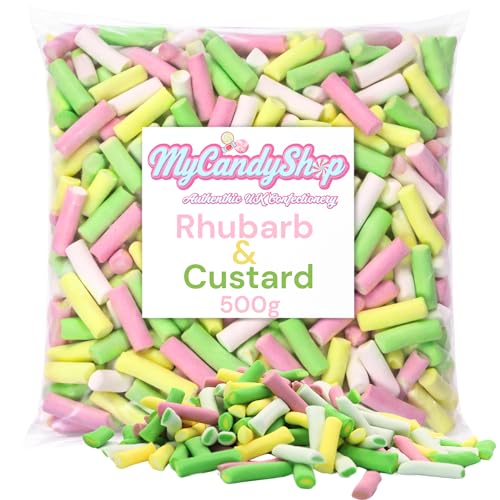 Rhubarb and Custard Sweets 500g - Rhubarb and Custard Pencil Sweets In Bulk Cheap with Classic Pudding Flavours - Perfect for Sharing Parties Get-togethers