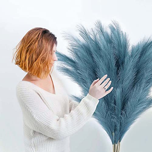 Hecaty 6 Pcs Faux Pampas Grass Decor 44"/3.6 Ft Tall Fake Pompas Floral Large Artificial Pompous Grass Branches Plants For Floor Vase Filler Home Boho Decoration #TOP4