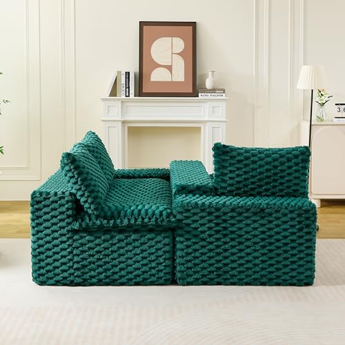 Image of KEIKI 120 inch Modular Boneless Couch Full Chaise for Apartment, 4-Seater Sectional Couches for Living Room Furniture, Deep Seat Oversized Plush Sofa Bed for Family Room Studio Pet Friendly, Green