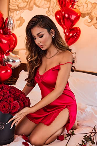 Image of Ekouaer Nightgown Satin Lingerie Sleeveless Sleep Dress Babydoll Nightie Slip Chemise