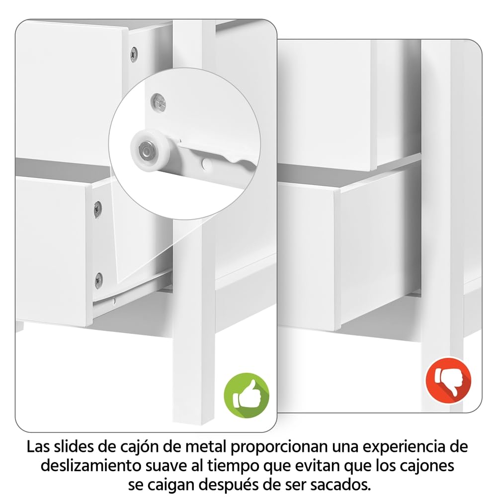 Yaheetech Mesitas de Noche de Dormitorio Mesillas de Noche con 2 Cajones y Estante Mesa Lateral de Sofá de Moderna Mueble de Noche Blanca 40x30x60 cm