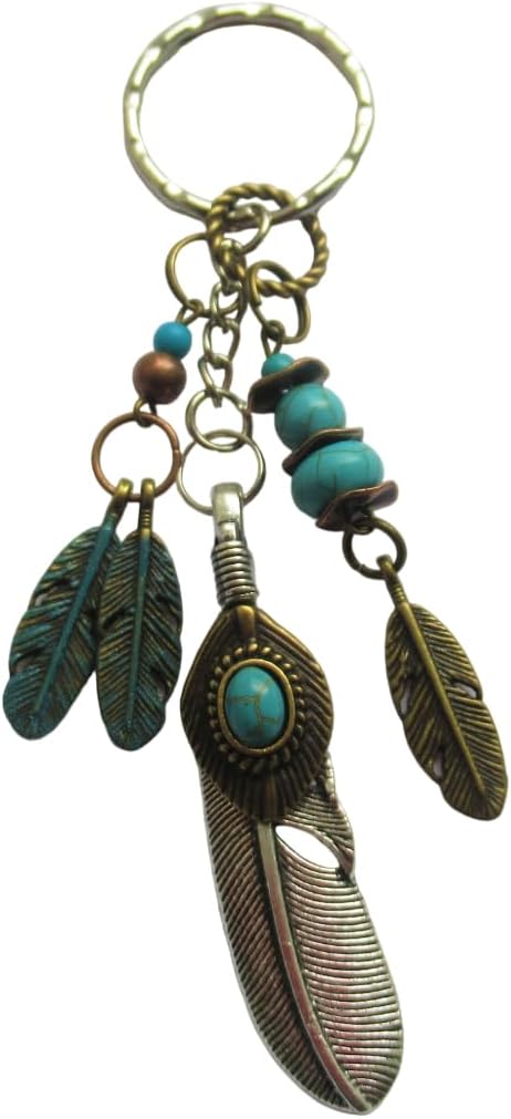 Ruby Rouge JewelleryFeather keyring with turquoise nugget and gift bag
