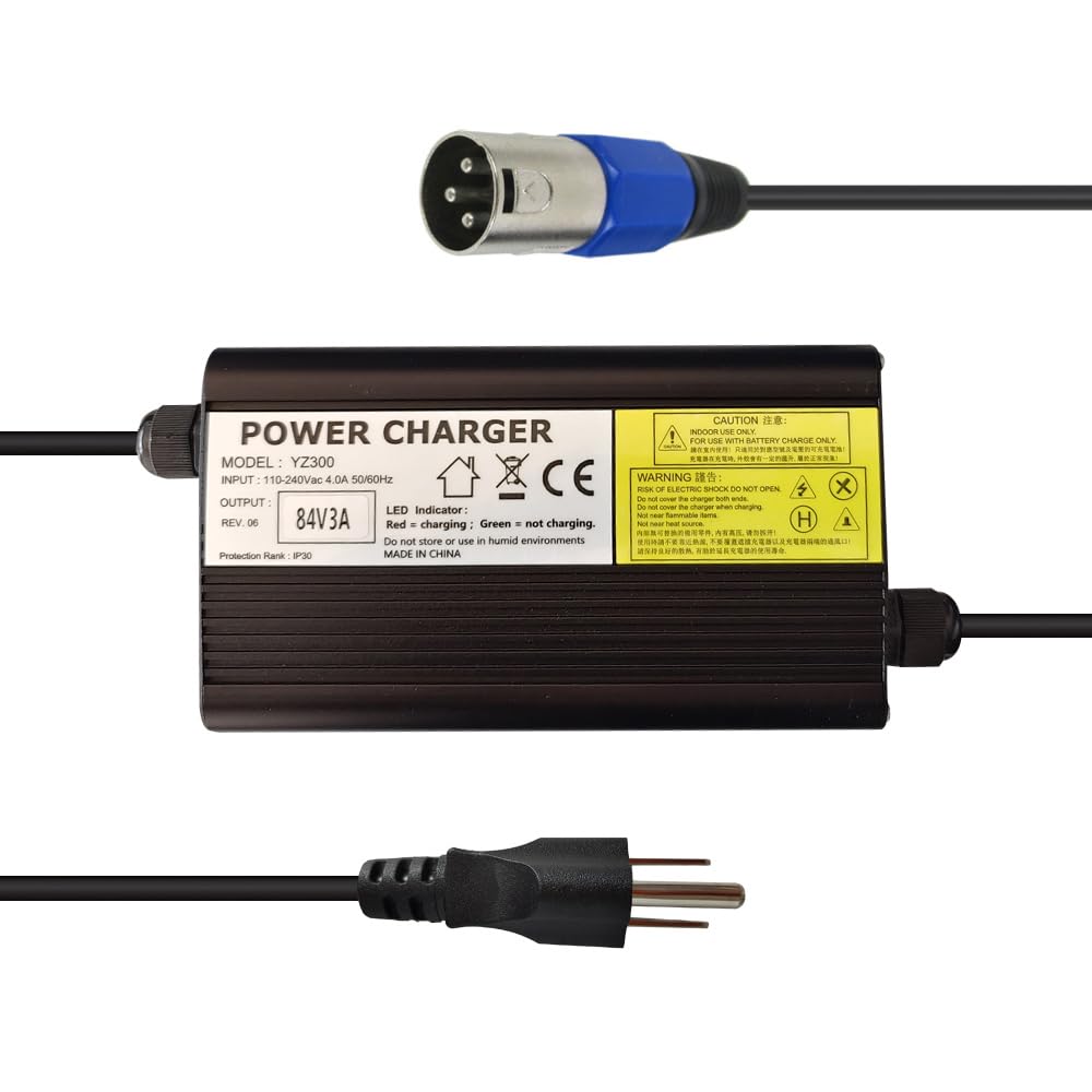 84V 3A Battery Charger for 20S 72V Lithium Li-ion Battery Pack with 3-Pin XLR Connector, Aluminum Shell