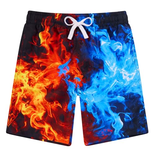 BFUSTYLE Boy Swim Trunks Mesh Lining Swimwear Blue Red Smoke Cute Beach Shorts Waterproof Surf Board Short Pants for Kids Boys 5-6 Years Old