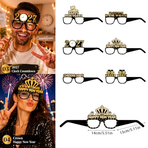 ASVNRES Happy New Year’s Eve Glasses 2027 - Pack Of 6, Happy New Year Eve Party Glasses Decorations Supplies 2027 (6) - Image 4