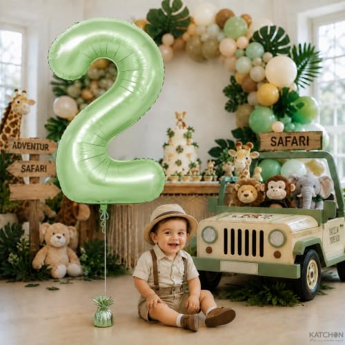 Image of KatchOn, Sage Green Number 2 Balloon For Birthday Decorations - 40 Inch