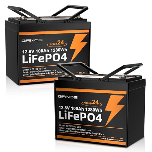 2 Pack 12V 100Ah LiFePO4 Batteries, Ultra-Light 21.9lb Each, 15000+ Cycles, 4S4P Expandable, Built-in 100A BMS, Group 24 Lithium Batteries for RV, Marine, Off-Grid, Trolling Motor, Solar, DIY Power