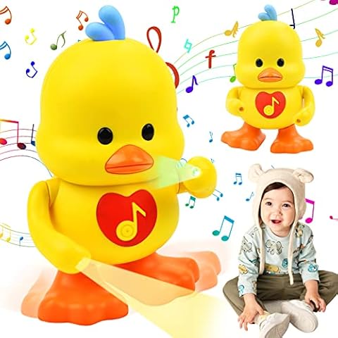 Yizemay Dancing Duck Baby Toys, Light Up Dancing Walking Crawling Yellow Duck Toy Dancing Duck Interactive Education Toys for 1+ Year Old Baby Toddler Cover
