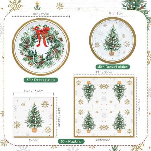 ZVK 150 Christmas Party Paper Plates Set Disposable Dessert Plates Dinner Plates with Napkins – Image 3