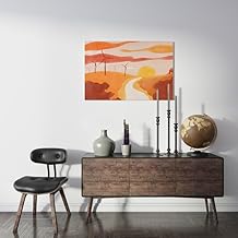 ممر الغروب وتوربينات الرياح الصيفية مطبوعة على قماش 60 × 40، برتقالي
