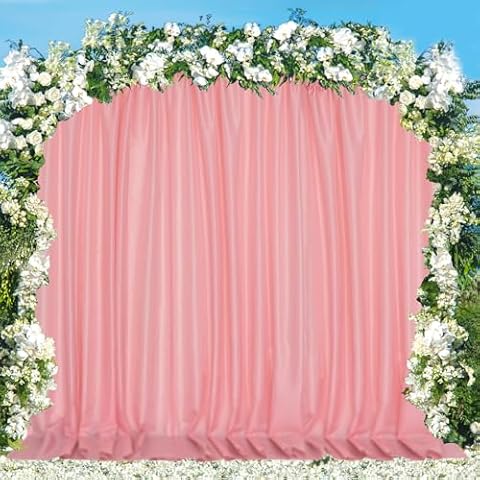 Alsoo Pink Backdrop for Parties Rod Pocket Pink Curtains Photography Privacy Fabric Backdrop Drapes for Birthday Party Wedding Baby Shower Home Decor, 5ft x 10ft, 2 Panels Cover