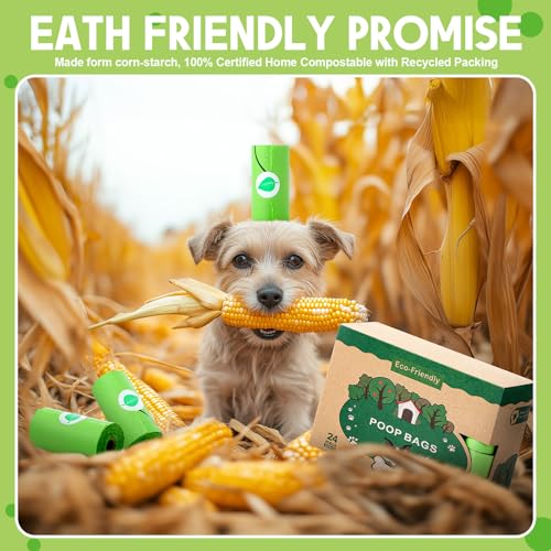 Image of Fullhawl 360 Count 100% Certified Home Compostable Dog Poop Bags ASTM D6400&EN 13432 Compliant Biodegradable Jasmine Scented Poop Bags for Dog Strong Leak Proof Landfill Friendly (24 Rolls)
