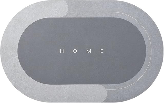 Happy Go-Mart Microfiber Soft Bath Mat, Non-slip Bathroom Mat,Super Absorbent Floor Mat, Quick-Drying Bath Mat Diatom Mud Shower Mat Durable Floor Mats (Light Gray Oval, 50x80cm)