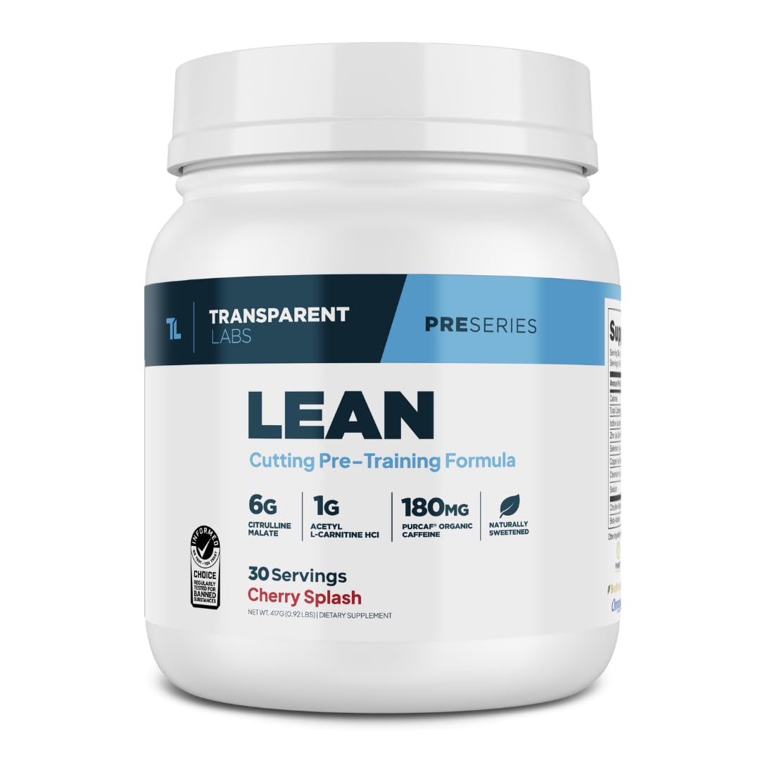 Transparent Labs Lean Pre-Workout - Body Recomposition Pre Workout for Men and Women with Acetyl L-Carnitine, Beta Alanine Powder, & PurCaf Organic Caffeine Powder - 30 Servings, Cherry Splash