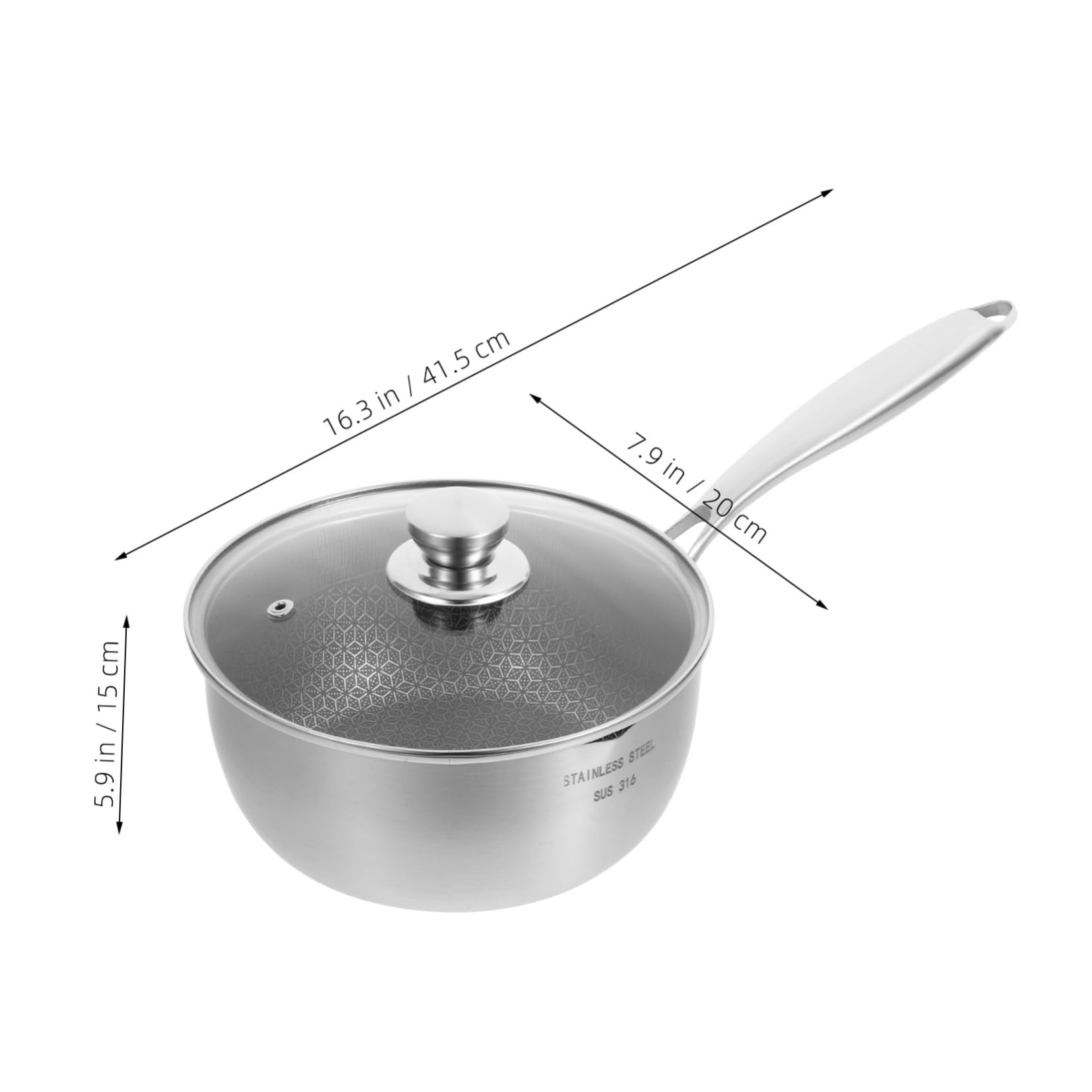 ULTECHNOVO Olla Pequeña de Acero Inoxidable Revestimiento Antiadherente Tipo Nido de Abeja, Multifuncional y Fácil de Limpiar para Cocina y Alimentación Infantil