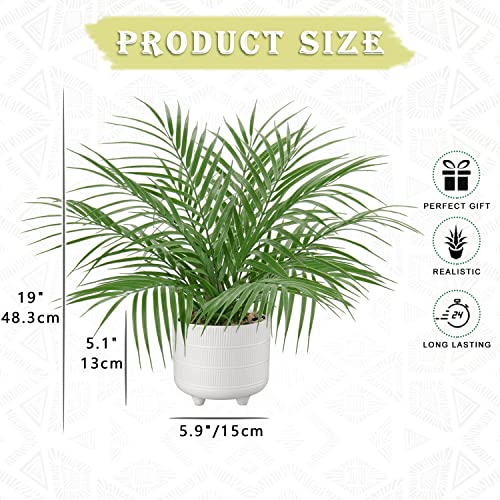 Hollyone Large Artificial Potted Plants Fake Palm Plants 19" Faux Green Plant Plastic Tropical Palm Tree In White Ceramic Pots Bohemian For Home Room Office House Indoor Decoration #TOP1