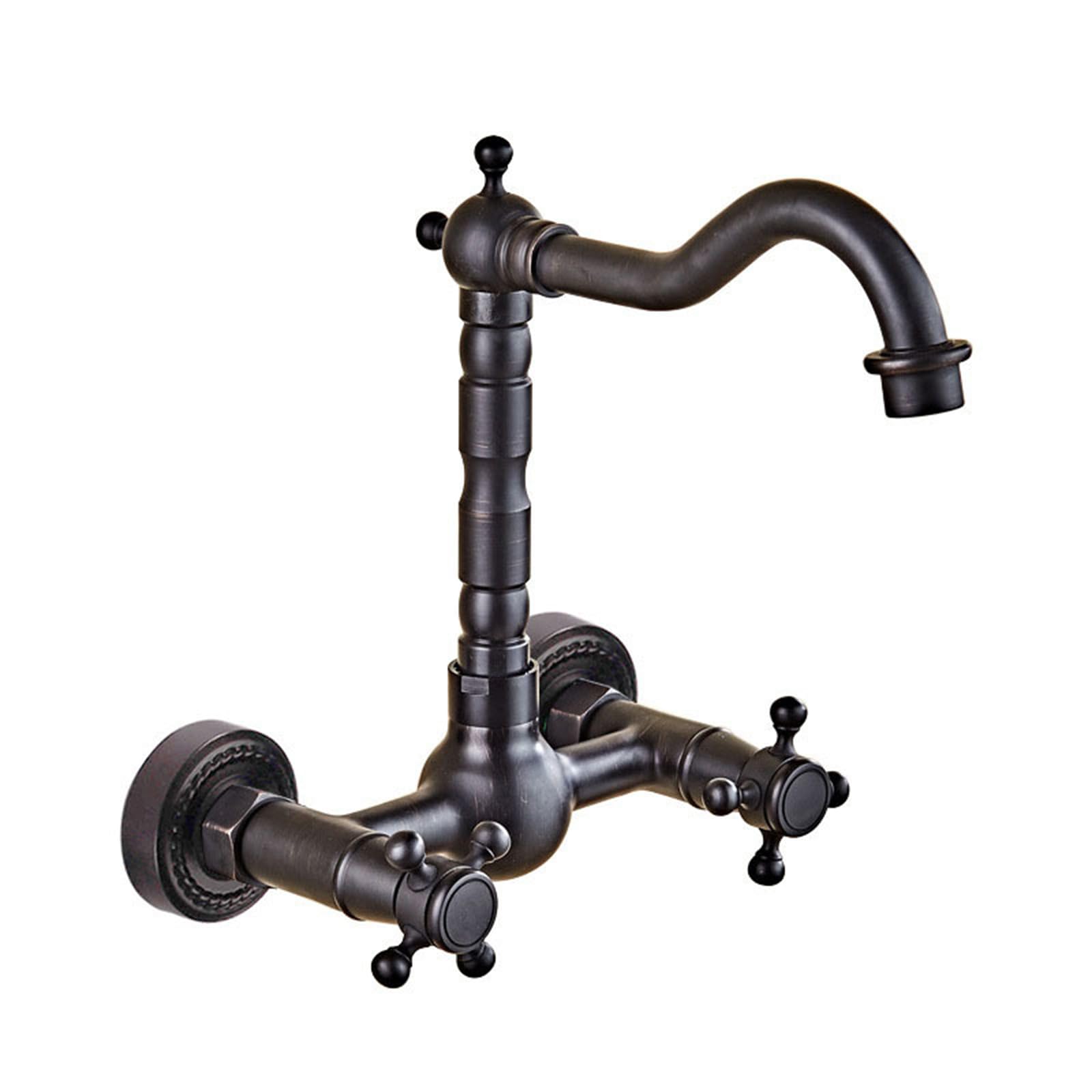 XJTNLB Grifo de Baño para Pared Grifos Lavabo Retro Negro Grifo Lavabo con Dos Mandos Giratorio a 360° Grifos para Lavabos de Baño Vintage Caño Alto