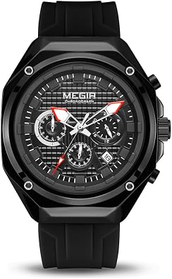 MEGIR Mens Minimalist Analogue Sports Chronograph Quartz Wrist Watch with Silicone Strap, ATM Waterproof, Luminous Hands
