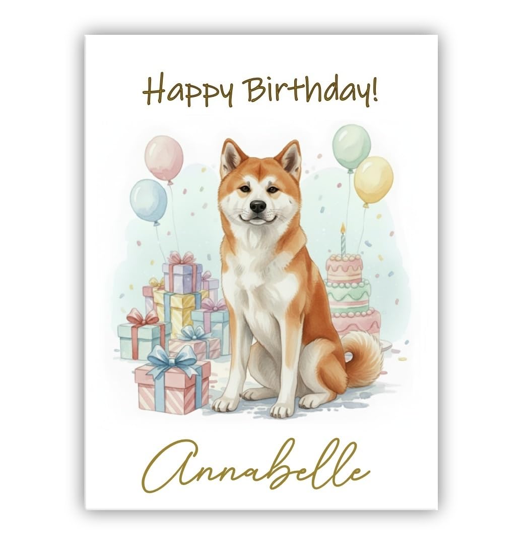 Personalised Birthday Card From the Dog – Add Any Name – Multiple Breeds Available – Dogs Lover Gift (• Akita Inu)