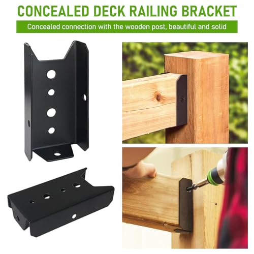 24 Pack 2x4 Deck Railing Brackets, 18-Gauge Steel Black Powder Coated Fence Rail Connectors for Wood Post, Indoor & Outdoor Use (Screws Not Included) - Thumbnail 4