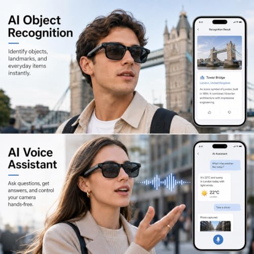OnsetGizmo AI Smart Glasses with Camera,Photo Capture &4k Video Recording Glasses,Real-Time Translation, Open-Ear Audio, Object Recognition, Camera Sunglasses AI for Vlogging, Travel, Business by OnsetGizmo - Image 4