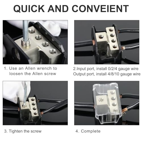 DAOKAI Verteilerblock 4-Wege Power Distribution Block 12V Car Audio Stromverteilung Netzteil Verteilung 1 * 1GA In 2 * 4GA Out für Kfz Boot Audio Stereo Verstärker - 2 Stück