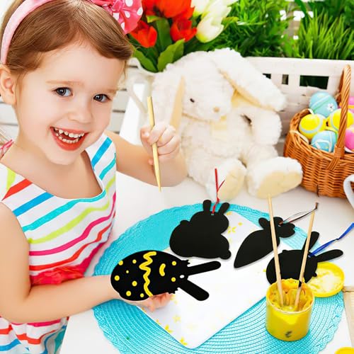 CYMYGS 36pcs Bastelset Ostern Kratzbilder, Magische Bunte Regenbogen-Scratch-Papierkarte Scratch Crafts, Regenbogen Kratzpapier Bastelset Geschenke für Ostergeschenke Party Mitgebsel, DIY Handwerk