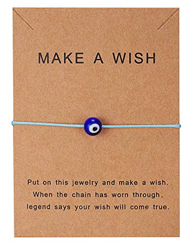 Sadingo - Pulsera de deseos Evil Eye, Make a Wish Nazar Boncuk, ojo azul, pulsera de Hamsa, Kabbalah, Nasar,