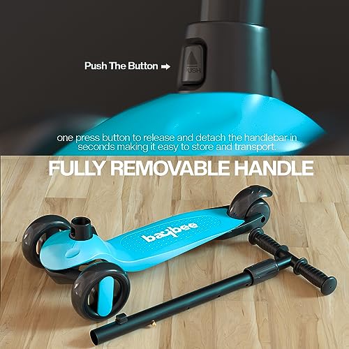 Image of Baybee Alpha Kick Scooter for Kids, Smart 3 Wheel Kids Scooter with 4 Height Adjustable Handle, Runner Scooters with Led PU Wheels & Brake, Skate Scooters for Kid 3 to 10 Years Boys Girls (Teal)