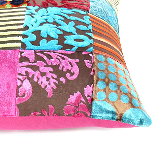 Eyes Of India Colorful Velvet Boho Throw Pillow Cover, Decorative Bohemian Cushion Case For Sofa Couch, Accent Bedroom Living Room, 16X16 Inch (40X40 Cm), Red Blue Yellow Pink #TOP5