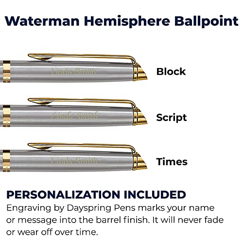Dayspring Pens Personalized Waterman Pen | Engraved Waterman Hemisphere Stainless Gold Trim Ballpoint Pen. Personalized And Shipped In One Business Day #TOP2