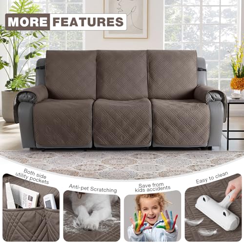 Image of TAOCOCO 100% Waterproof Recliner Sofa Cover, Non Slip Split Couch Covers for Reclining Couches with Elastic Straps, Washable Reclining Sofa Cover Furniture Protector for Kids Pets(3 Seater, Taupe)