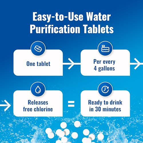 aquatabs water purification tablets for drinking - 100 tablets  2 chlorine test strips - water purifier starter kit - for boat and rv tanks - by aquamarine water solutions