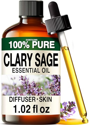 100% Pure Clary Sage Oil - 1.02 Fl Oz Clary Sage Essential Oil for Hair Skin Diffuser Aromatherapy & DIY Soap Making Scent