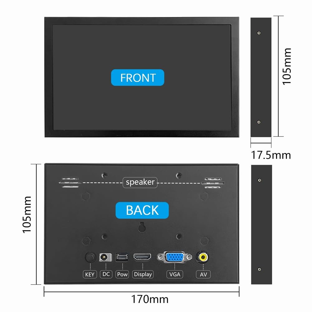 7-Portabler Bildschirm VGA AV-Eingang DC Typ C Stromversorgung IPS LCD 1024x600