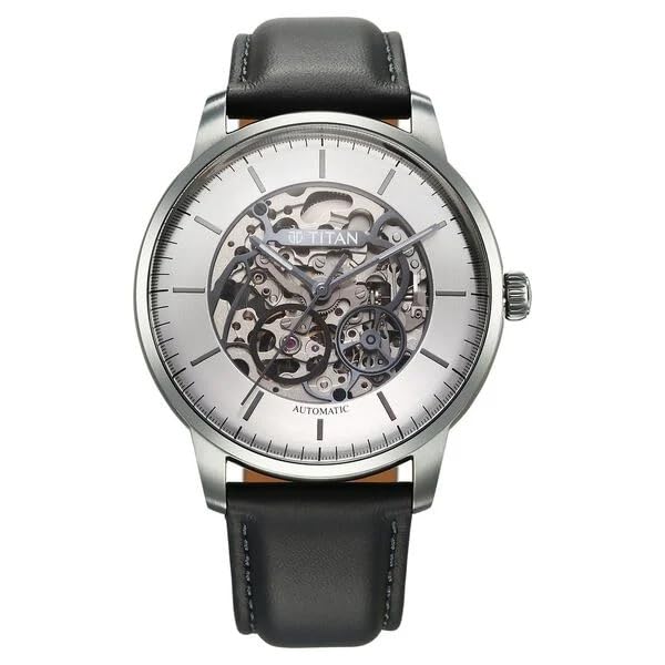 Image of Titan Automatic Color Upgrade Silver Dial Grey Leather Strap Watch for Men 90110QL02