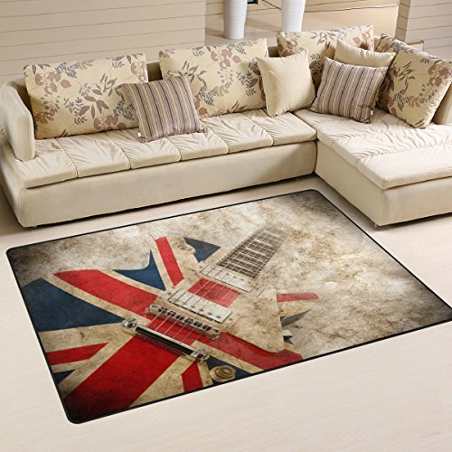 Use7 Tapis antidérapant motif guitare britannique Grunge Union Jack 100 x 150 cm
