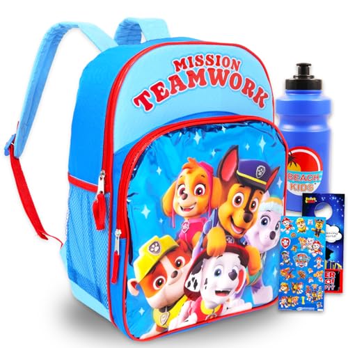 Paw Patrol Backpack Set - Bundle with 16” School Bag Plus Water Bottle, Stickers, More | Paw Patrol Backpack for Kids, Boys, Girls