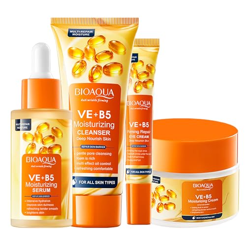 4PCS Vitamin E+B5 Skin Care Sets & Kits - Moisturizing Skincare Set - Gift Set Women - Hydrating Skin Care Set - Pamper Gift for Mum with Face Cream, Face Serum, Eye Cream and Facial Cleanser