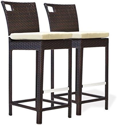 Bienal Sydney Patio Outdoor Garden Lawn Bar Stool Chair with Cushions (SET of 2) Wicker Colour: Espresso