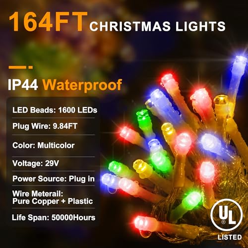 KNONEW 164FT 1600 LED Christmas Lights Outdoor Decoration Multicolor with 320 Drops, 8 Modes Timer Hanging Fairy String Lights Plug in Waterproof Indoor Decor for Holiday Wedding Party Window Garden by KNONEW - Image 6