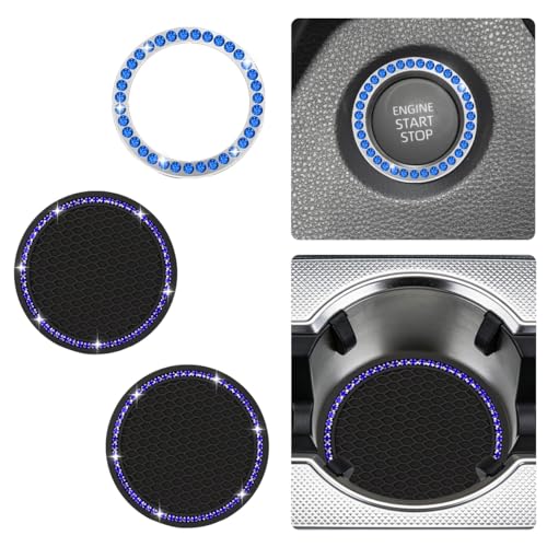 Juego 2 Posavasos Auto con Cubierta Botón Inicio 2.72" Azul miniatura 1