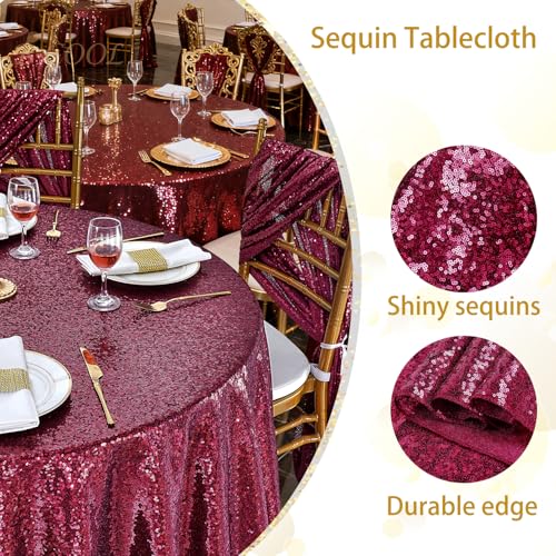 Image of B-COOL Round Tablecloth Sequin Draping Decorations: 132 Inch Tablecloths Sequence Overlay Shimmer Fabric for Birthday Dinner Parties Christmas