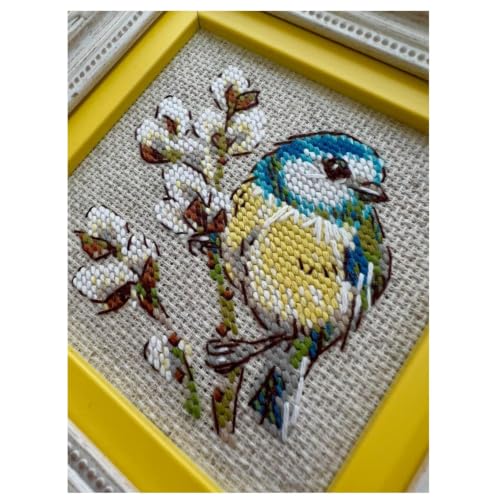 Image of RIOLIS - Titmouse 2244, Cross Stitch Kits 4 inchx4 inch, Cross Stitch Kits for Adults, Counted Cross Stitch, Embroidery Kit for Beginners & Advanced, Nature Crossstitching Kits, Counted Stitching Kits