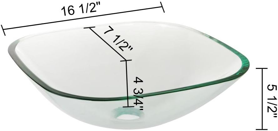 Aquaterior Tempered Glass Bathroom Vessel Sink Natural Clear Square Shape Transparent Basin Easy-to-clean Minimalist Modern